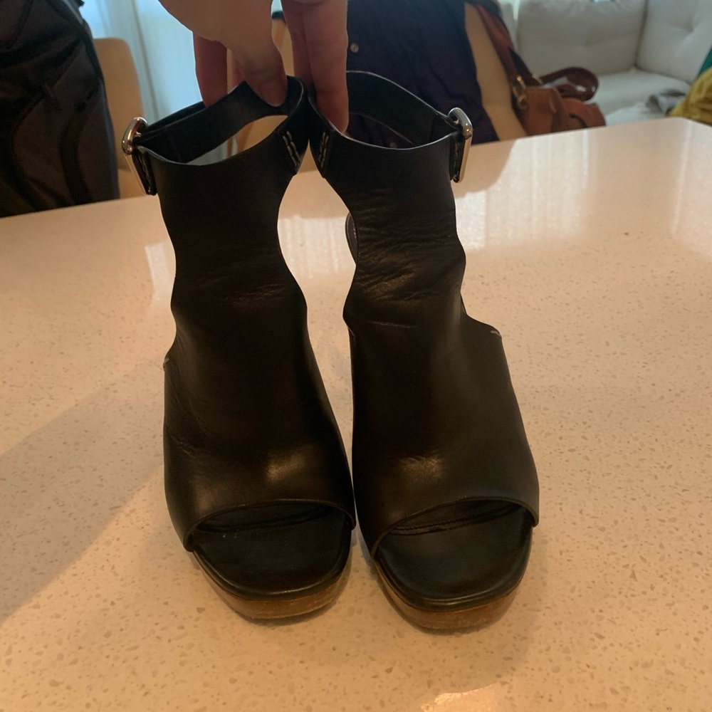 Prada Black Leather Wooden Block Heel